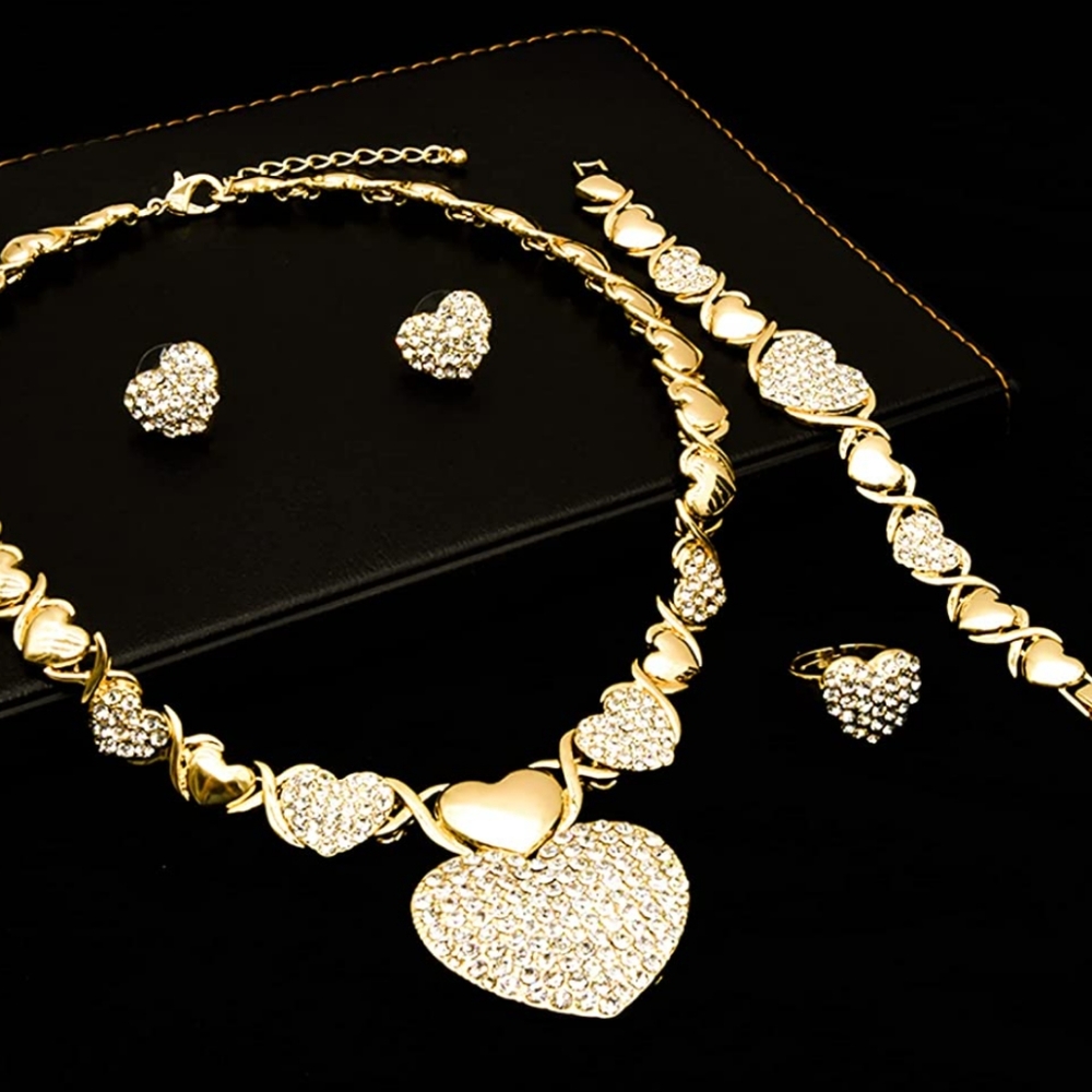 14k gold heart necklace set